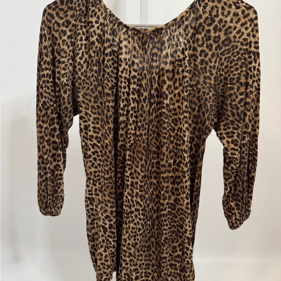 Michael Kors Leopard Print Tunic Top Dress | Long Sleeve Animal Print Blouse - Picture 3 of 4